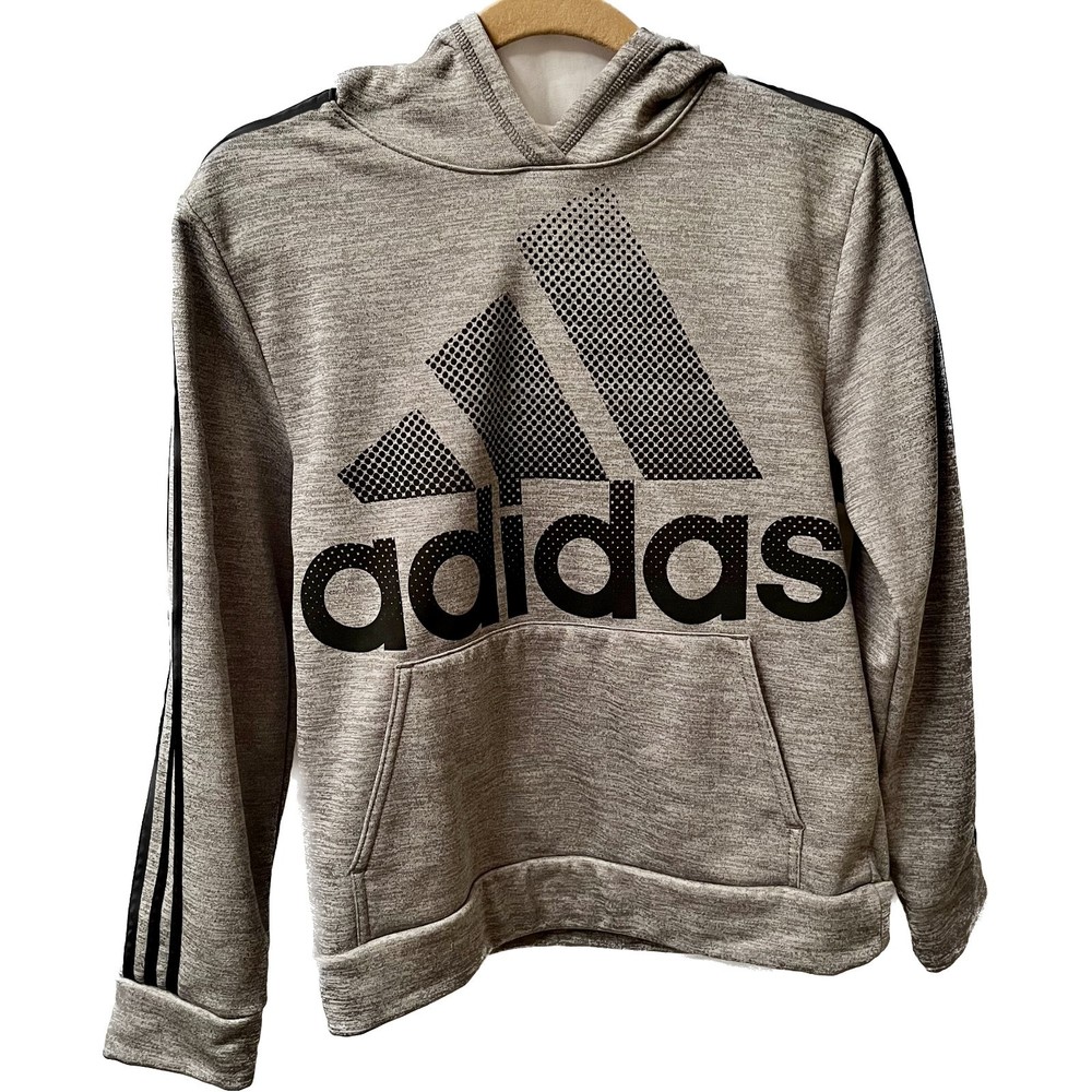 Adidas Boys Gray Hoodie Pullover with Logo and Pocket Youth Size 14-16